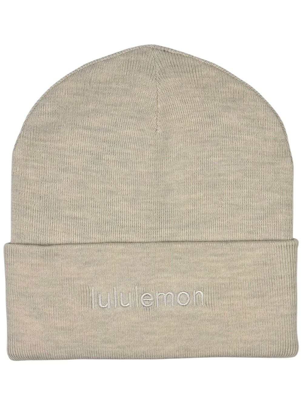 Lululemon Warm Revelation Beanie Merino Wool Hat Heathered Bone Logo OS